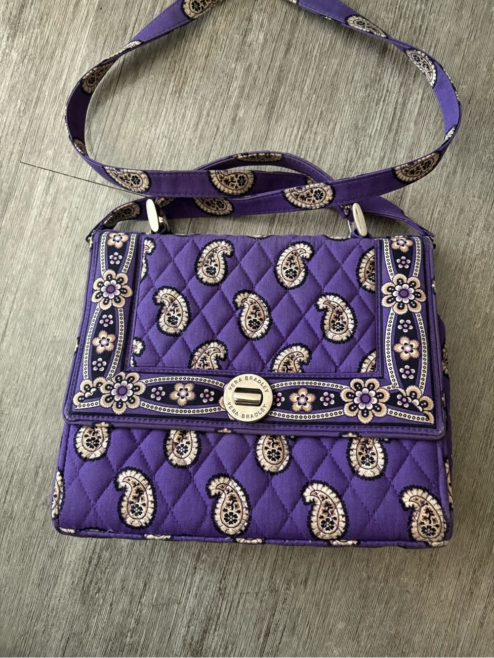 Vera Bradley Purple Quilted Paisley Crossbody with Floral Trim